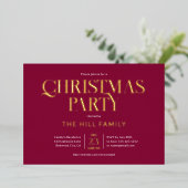 Christmas Party Elegant Red Folie Uitnodiging (Staand Voorkant)