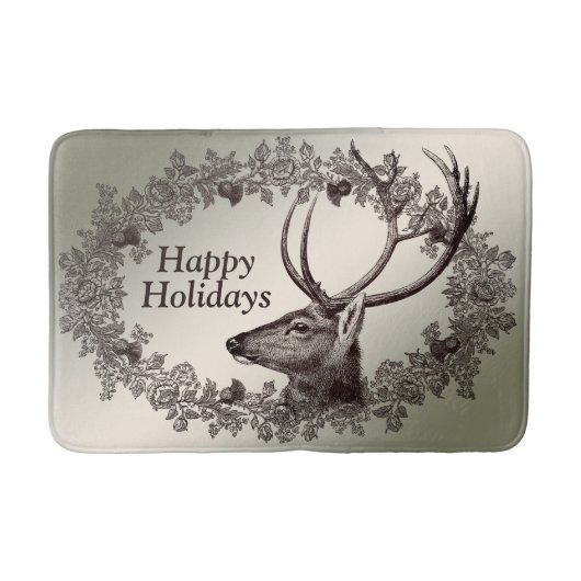 Christmas Party Floral Reindeer Golden Winter Badmat (Voorkant)