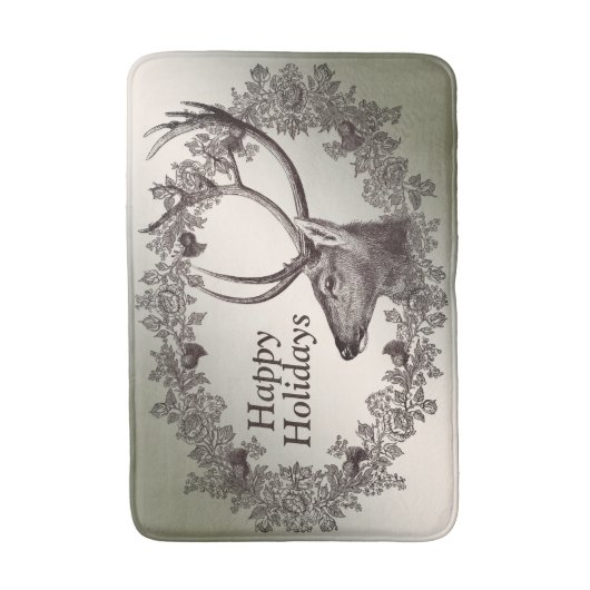 Christmas Party Floral Reindeer Golden Winter Badmat (Voorkant Verticaal)