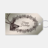 Christmas Party Floral Reindeer Golden Winter Cadeaulabel (Voorkant (Horizontaal))