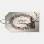 Christmas Party Floral Reindeer Golden Winter Cadeaulabel (Achterkant Horizontaal)