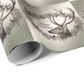 Christmas Party Floral Reindeer Golden Winter Cadeaupapier (Rol Hoek)
