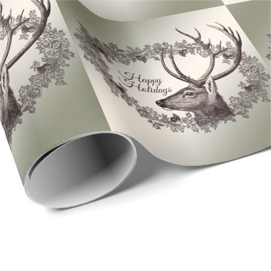 Christmas Party Floral Reindeer Golden Winter Cadeaupapier (Rol Hoek)