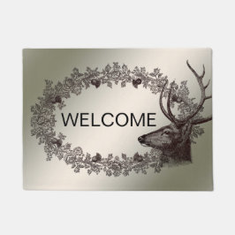 Christmas Party Floral Reindeer Golden Winter Deurmat