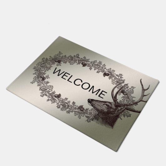 Christmas Party Floral Reindeer Golden Winter Deurmat (Schuin)