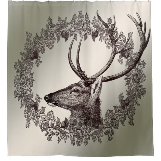 Christmas Party Floral Reindeer Golden Winter Douchegordijn (Voorkant)