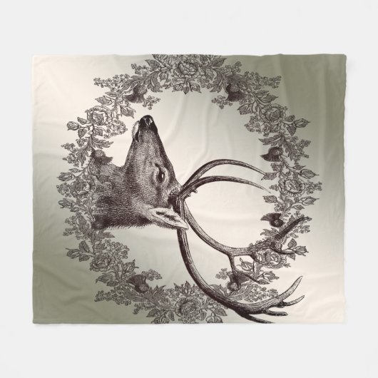 Christmas Party Floral Reindeer Golden Winter Fleece Deken (Voorkant (Horizontaal))