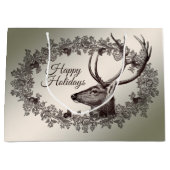 Christmas Party Floral Reindeer Golden Winter Groot Cadeauzakje (Voorkant)