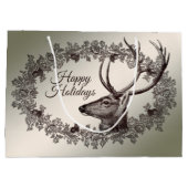 Christmas Party Floral Reindeer Golden Winter Groot Cadeauzakje (Achterkant)