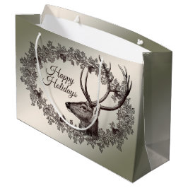 Christmas Party Floral Reindeer Golden Winter Groot Cadeauzakje