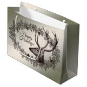 Christmas Party Floral Reindeer Golden Winter Groot Cadeauzakje (Voorkant Gekanteld)