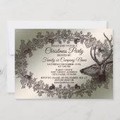 Christmas Party Floral Reindeer Golden Winter Kaart (Voorkant)