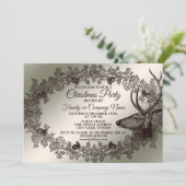 Christmas Party Floral Reindeer Golden Winter Kaart (Staand voorkant)