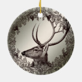 Christmas Party Floral Reindeer Golden Winter Keramisch Ornament (Achterkant)
