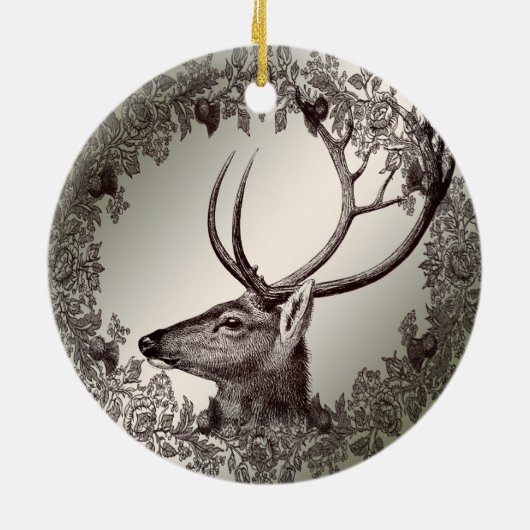 Christmas Party Floral Reindeer Golden Winter Keramisch Ornament (Achterkant)