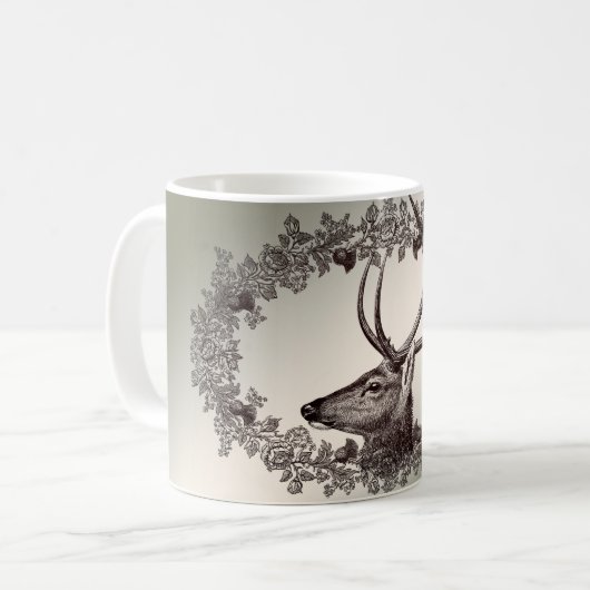 Christmas Party Floral Reindeer Golden Winter Koffiemok (Voorkant links)