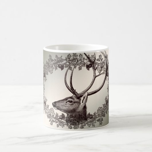 Christmas Party Floral Reindeer Golden Winter Koffiemok (Center)