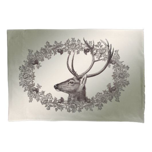 Christmas Party Floral Reindeer Golden Winter Kussensloop (Voorkant)