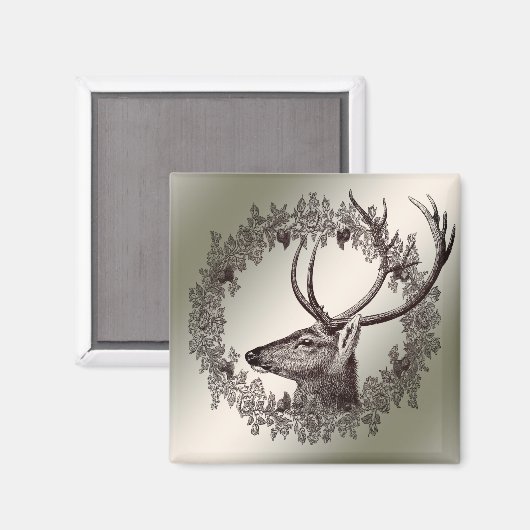 Christmas Party Floral Reindeer Golden Winter Magneet (Voorkant / Achterkant)