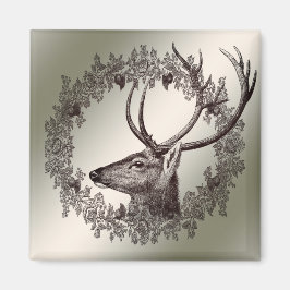 Christmas Party Floral Reindeer Golden Winter Magneet