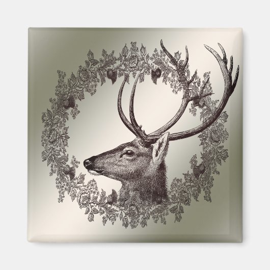 Christmas Party Floral Reindeer Golden Winter Magneet (Voorkant)
