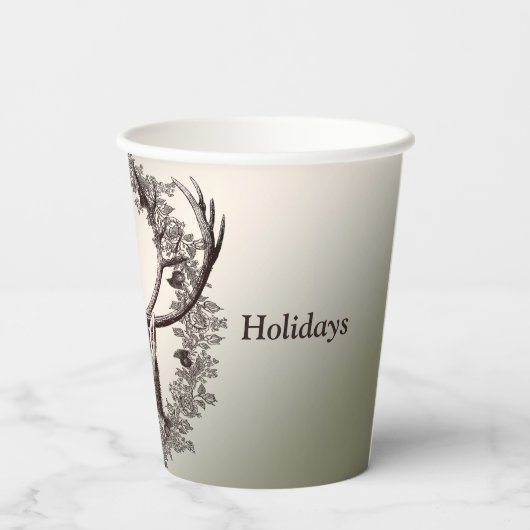 Christmas Party Floral Reindeer Golden Winter Papieren Bekers (Achterkant)