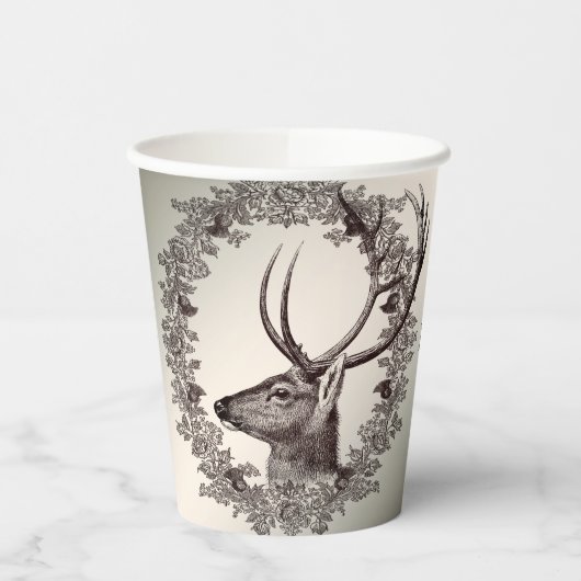 Christmas Party Floral Reindeer Golden Winter Papieren Bekers (Links)