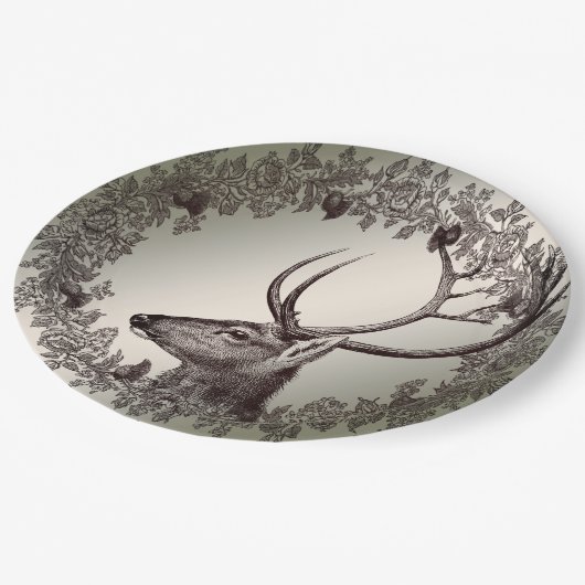 Christmas Party Floral Reindeer Golden Winter Papieren Bordje (Gekanteld)