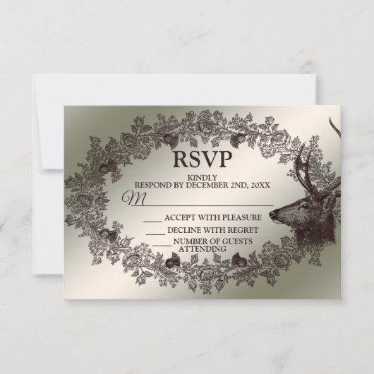 Christmas Party Floral Reindeer Golden Winter RSVP Kaartje (Voorkant)
