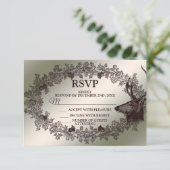 Christmas Party Floral Reindeer Golden Winter RSVP Kaartje (Staand voorkant)