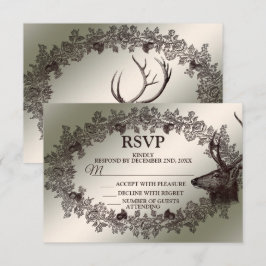 Christmas Party Floral Reindeer Golden Winter RSVP Kaartje