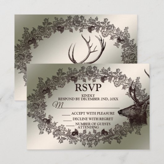 Christmas Party Floral Reindeer Golden Winter RSVP Kaartje (Voorkant / Achterkant)