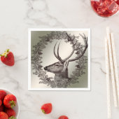 Christmas Party Floral Reindeer Golden Winter Servet (Insitu)