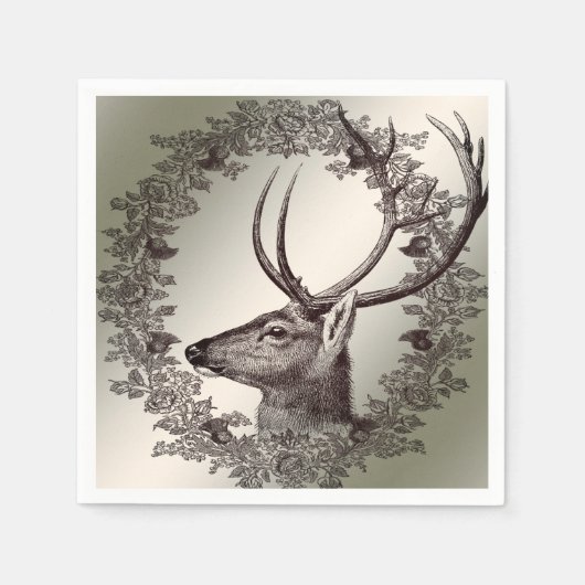 Christmas Party Floral Reindeer Golden Winter Servet (Voorkant)
