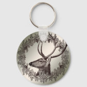 Christmas Party Floral Reindeer Golden Winter Sleutelhanger (Voorkant)