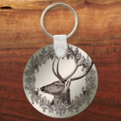 Christmas Party Floral Reindeer Golden Winter Sleutelhanger (Voorkant)