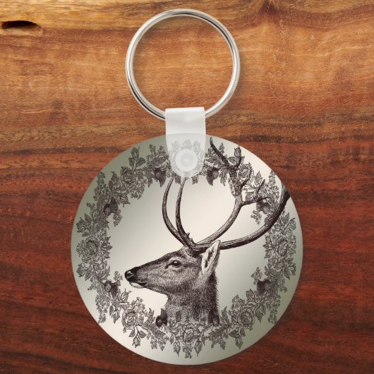 Christmas Party Floral Reindeer Golden Winter Sleutelhanger (Voorkant)