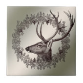 Christmas Party Floral Reindeer Golden Winter Tegeltje (Voorkant)