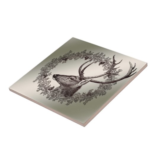 Christmas Party Floral Reindeer Golden Winter Tegeltje (Zijkant)