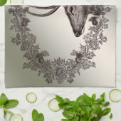 Christmas Party Floral Reindeer Golden Winter Theedoek (Gevouwen)