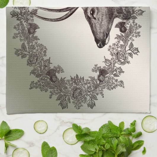 Christmas Party Floral Reindeer Golden Winter Theedoek (Gevouwen)