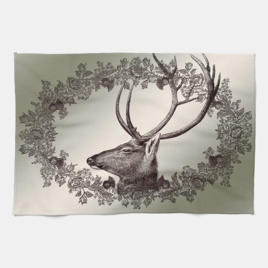 Christmas Party Floral Reindeer Golden Winter Theedoek (Horizontaal)