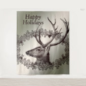 Christmas Party Floral Reindeer Golden Winter Wandkleed (Voorkant)