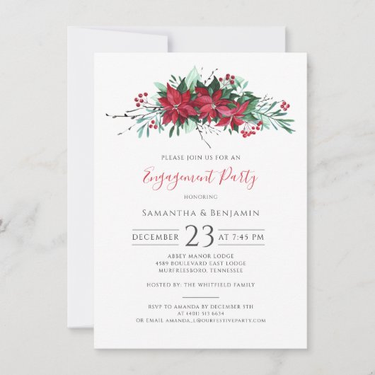 Christmas Party Floral Script Verloving Kaart (Voorkant)