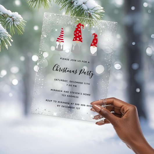 Christmas party gnomes glitter frosted invitation acryl uitnodigingen