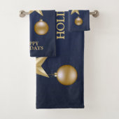 Christmas Party Golden Ornament Navy Blue Elegant Bad Handdoek (Insitu)