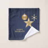 Christmas Party Golden Ornament Navy Blue Elegant Bad Handdoek (Wasdoekje)