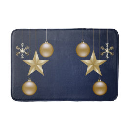 Christmas Party Golden Ornament Navy Blue Elegant Badmat