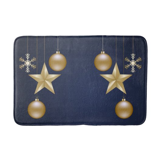 Christmas Party Golden Ornament Navy Blue Elegant Badmat (Voorkant)