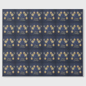 Christmas Party Golden Ornament Navy Blue Elegant Cadeaupapier (Vlak)